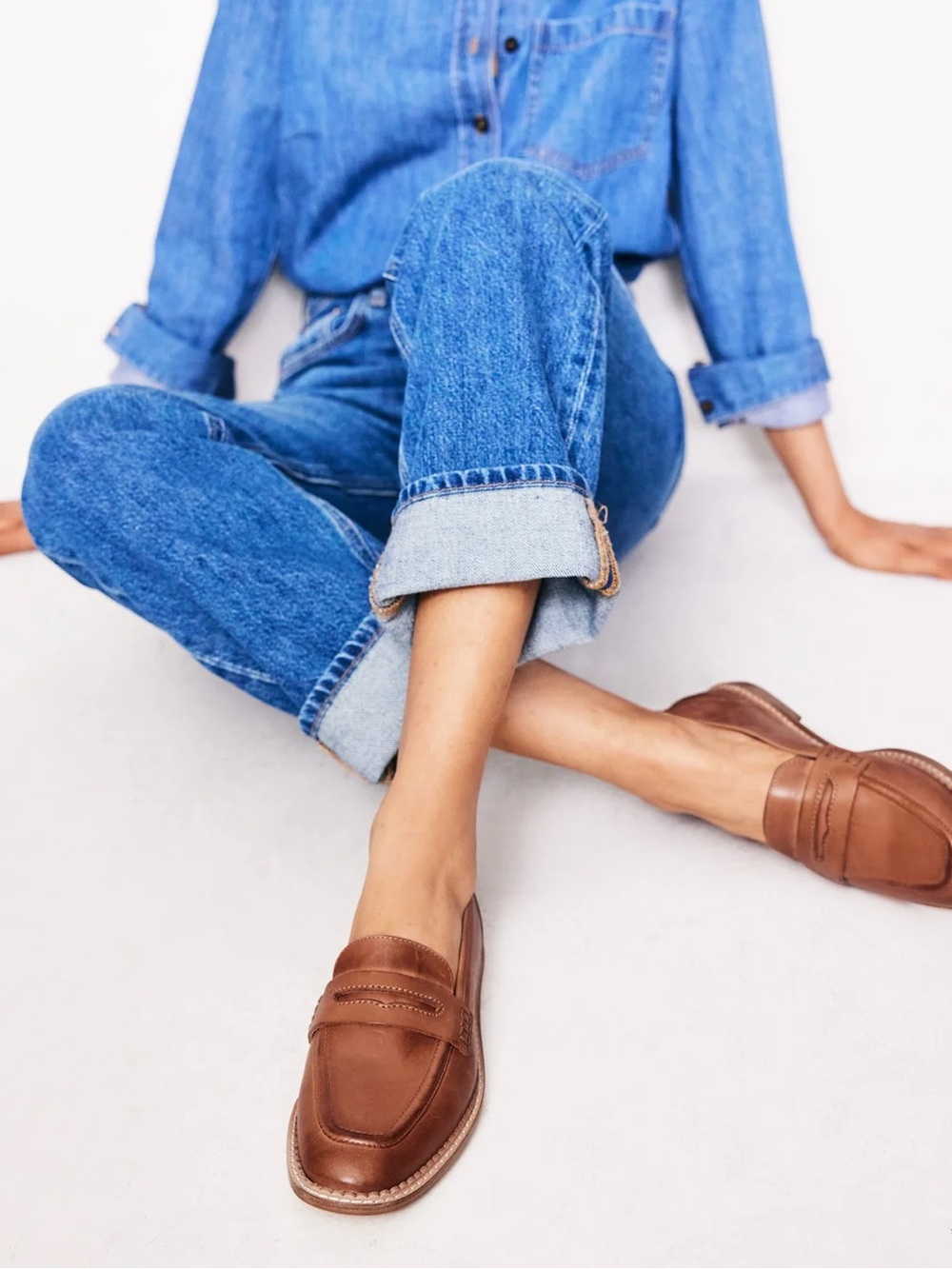 Boden Nya Penny Loafers in Tan Burnished Leather - size 36 / 6
